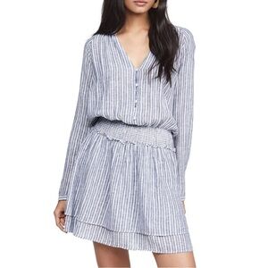 RAILS Jasmine Linen-Blend Mini Dress, Long Sleeves, Blue & White, Size Small